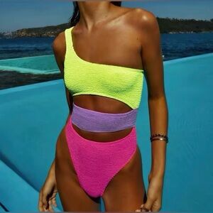 One piece fun 70’s vibe neon bikini